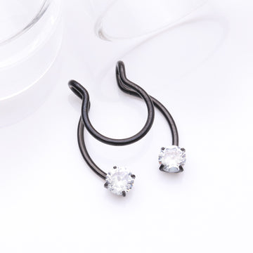 Detail View 1 of Blackline Sparkle Gem Clip On Non-Piercing Fake Horseshoe Hoop Ring-Clear Gem